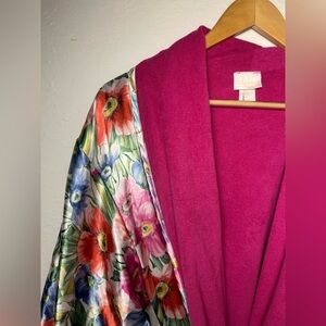 vintage Adonna floral satin bathrobe with terry cloth lining